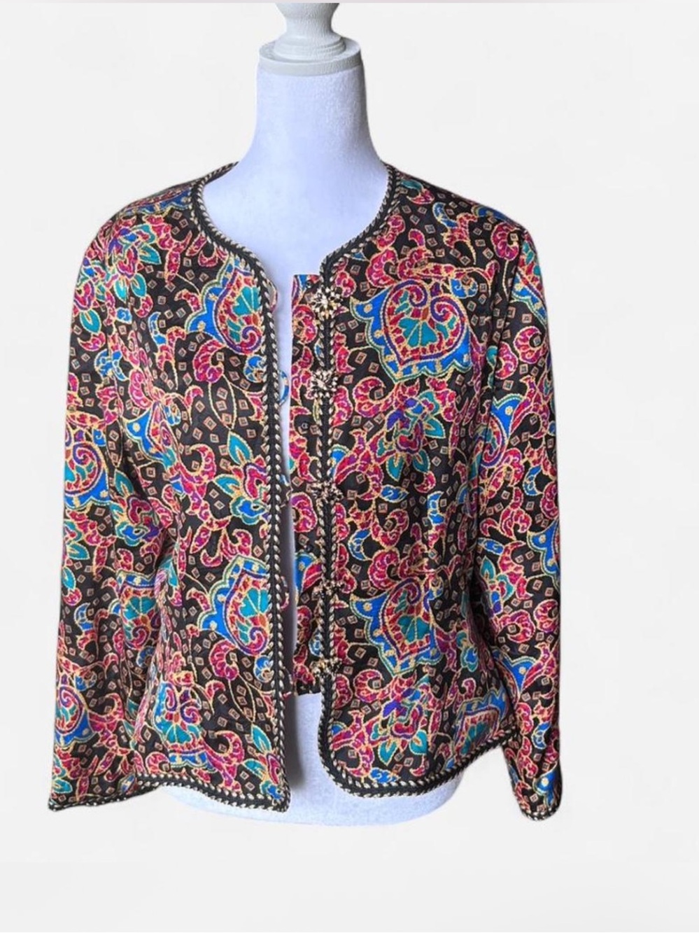 Maximalist Statement Maggy London Silk Blazer Multicolor Pattern Baroque Vintage